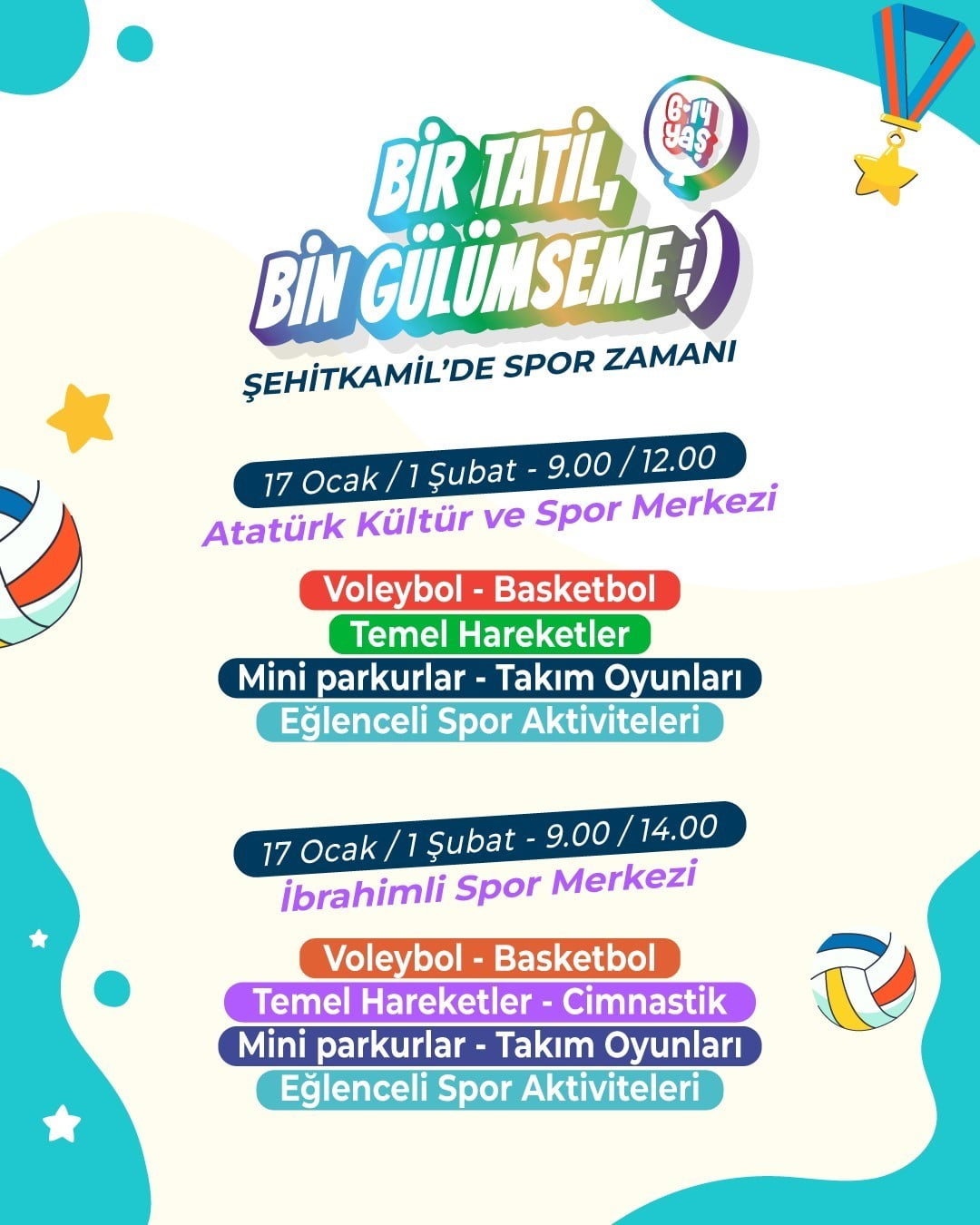 ŞEHİTKAMİL’DE YARIYIL TATİLİ SPOR ŞENLİĞİYLE RENKLENECEK