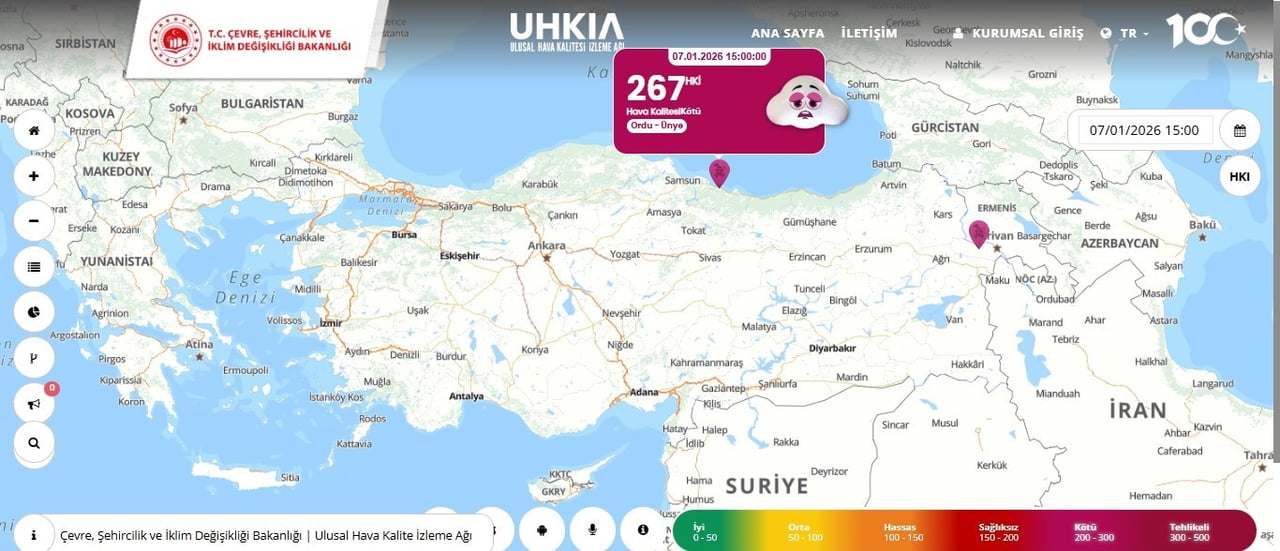 TÜRKİYE'DE BUGÜN HAVA KİRLİLİĞİ ORANININ EN YÜKSEK OLDUĞU YER, ORDU’NUN ÜNYE İLÇESİNDE ‘KÖTÜ’...