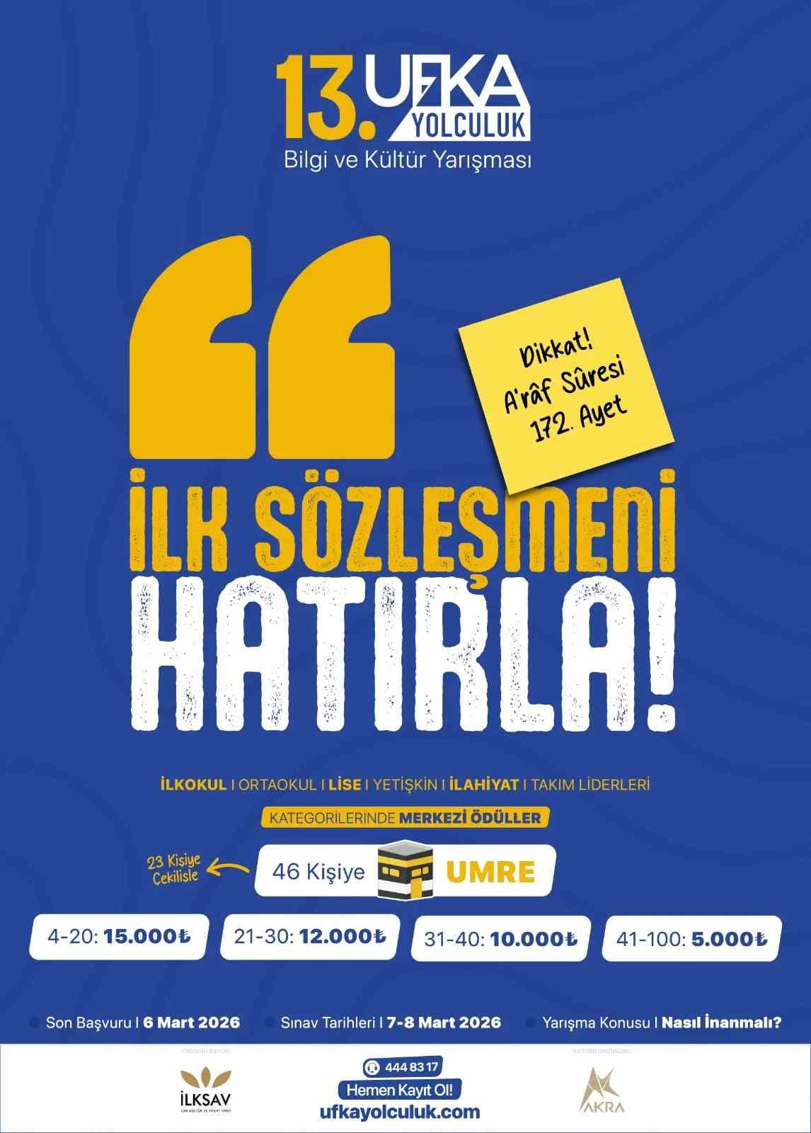 UFKA YOLCULUK BİLGİ VE KÜLTÜR YARIŞMASI’NDA 46 KİŞİYE UMRE, TOPLAM 6 MİLYON TL ÖDÜL VERİLECEK....