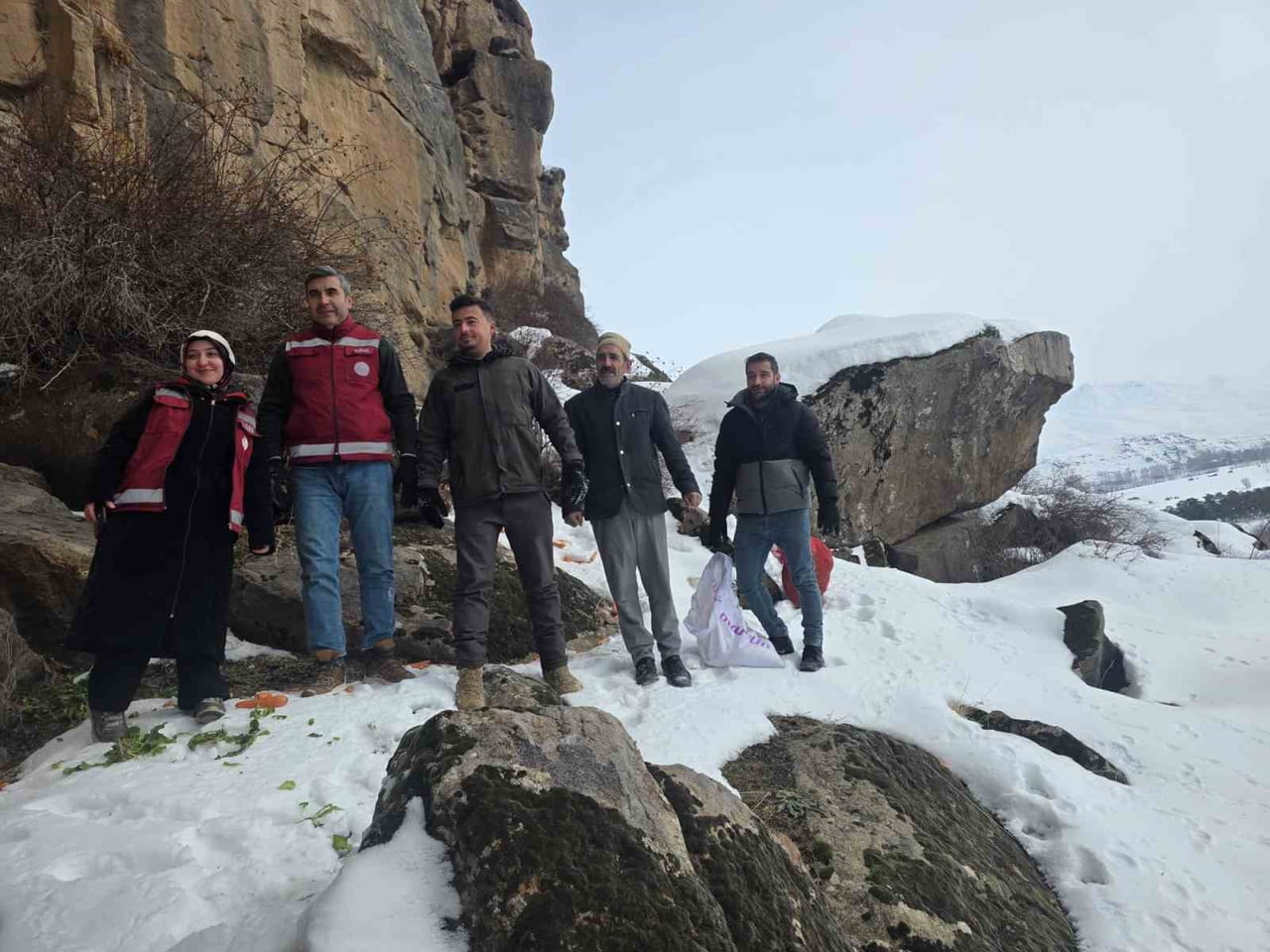 VAN'IN MURADİYE İLÇESİNDE KIŞ ŞARTLARININ AĞIRLAŞMASIYLA BİRLİKTE YABAN HAYVANLARININ BESLENME...