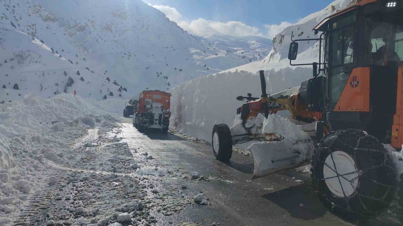 VAN-BAHÇESARAY YOLUNA DÜŞEN ÇIĞI TEMİZLEMEK İÇİN BÖLGEDE ÇALIŞMA YÜRÜTEN KARAYOLLARINA AİT İŞ...